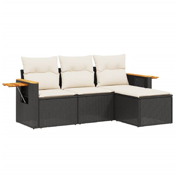 vidaXL Set Divani da Giardino 4 pz con Cuscini Nero in Polyrattan