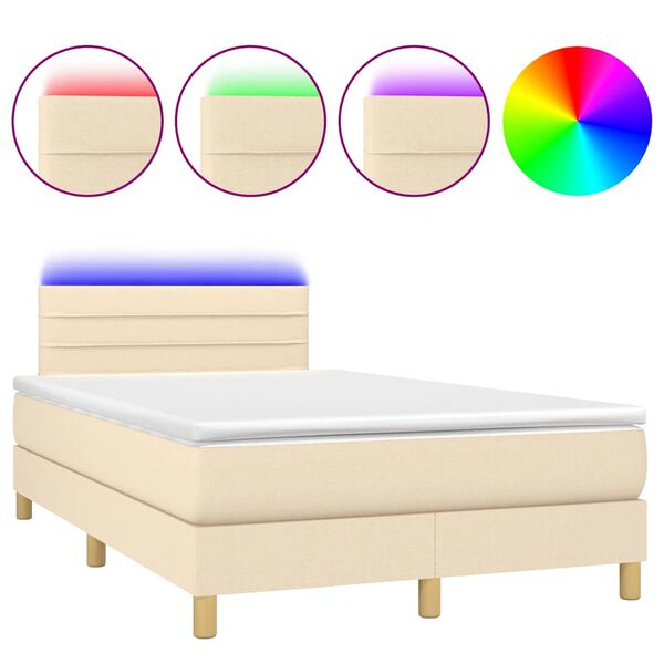 vidaXL Letto a Molle con Materasso e LED Crema 120x190 cm in Tessuto