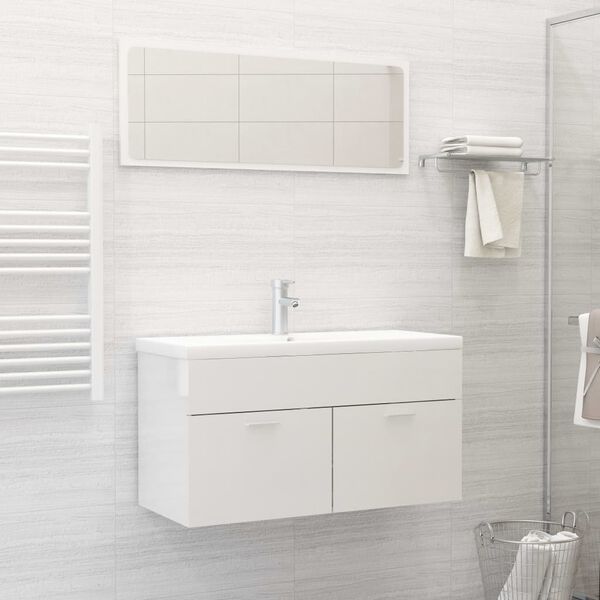 vidaXL Set Mobili da Bagno Bianco Lucido in Legno Multistrato