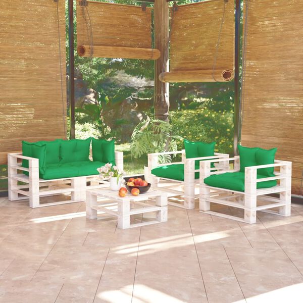 vidaXL Set Divani da Giardino Pallet 5 pz con Cuscini in Legno di Pino