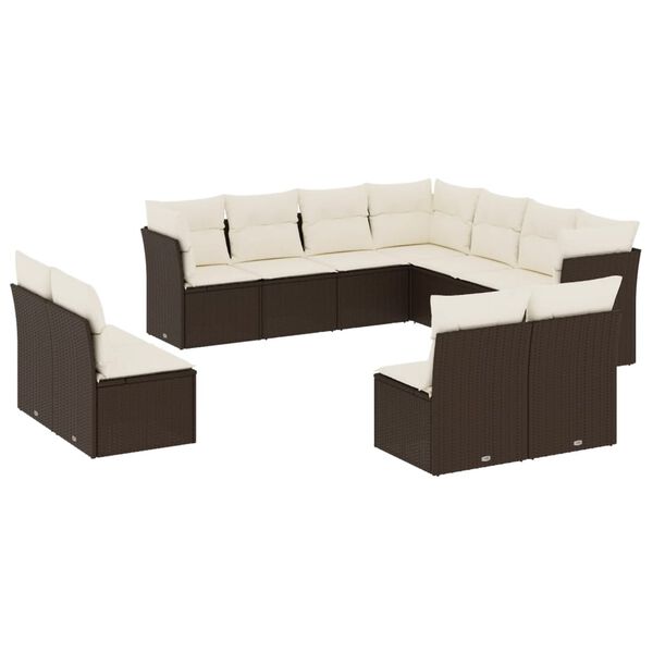 vidaXL Set Divani da Giardino 11 pz con Cuscini Polyrattan Marrone