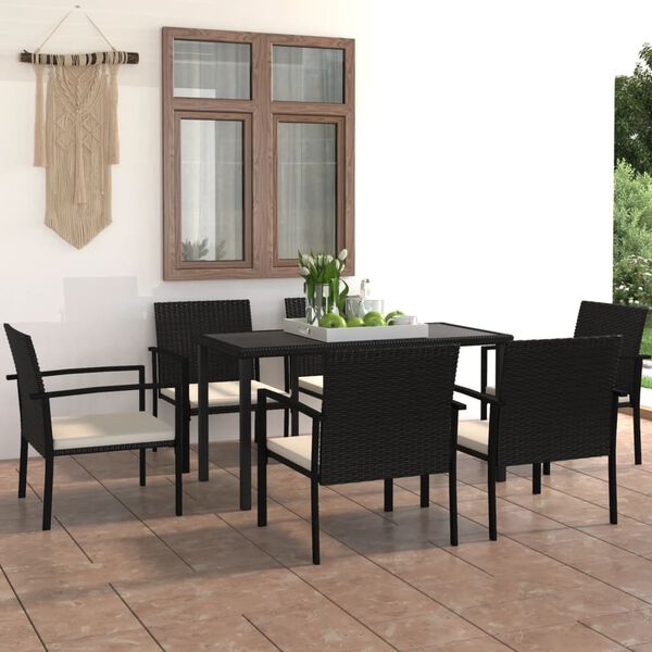 vidaXL Set da Pranzo da Giardino 7 pz in Polyrattan Nero