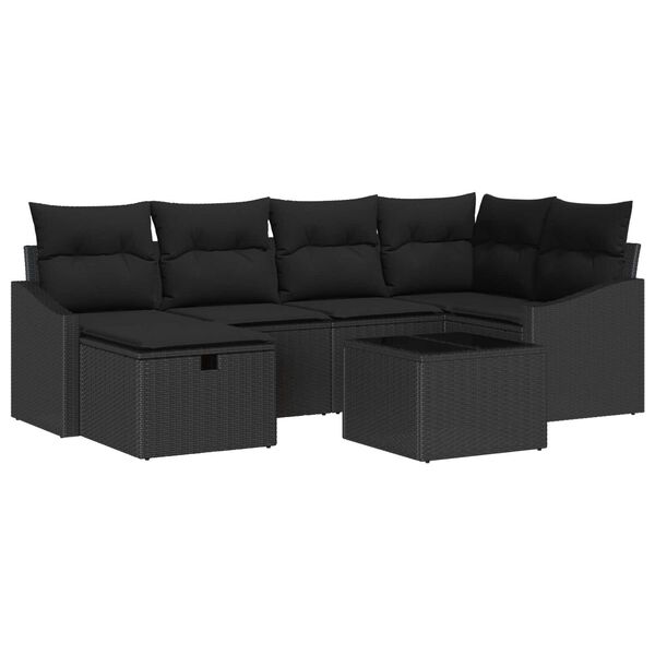 vidaXL Set di divani con cuscino con archiviazione Nero polyrattan