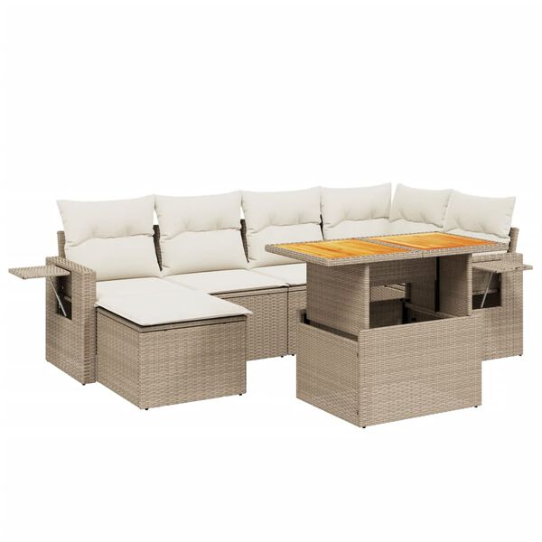 vidaXL Set Divani da Giardino 7 pz con Cuscini Beige in Polyrattan