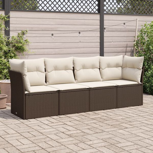 vidaXL Set Divano da Giardino 4 pz con Cuscini Marrone in Polyrattan