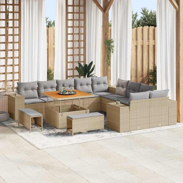 vidaXL Set Divano da Giardino 13 pcs Beige e Grigio Chiaro polyrattan