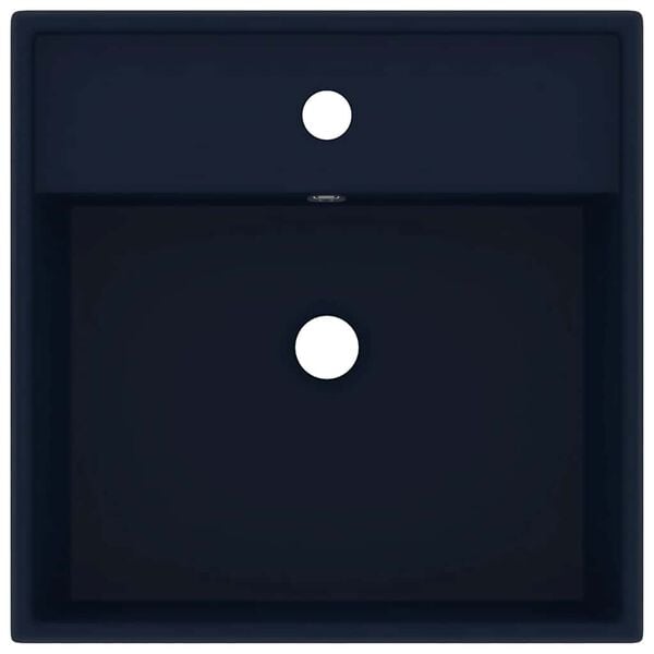 vidaXL Lavabo Troppopieno Quadrato Blu Scuro Opaco 41x41cm Ceramica
