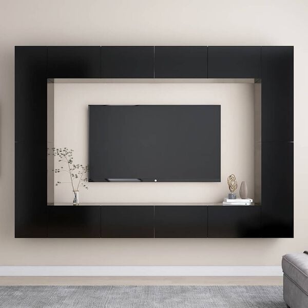 vidaXL Set di Mobili Porta TV 8 pz Nero in Legno Multistrato