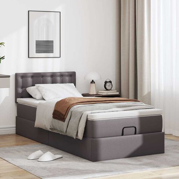 vidaXL Struttura Letto Pouf con Materasso Grigio 100x200 cm Similpelle