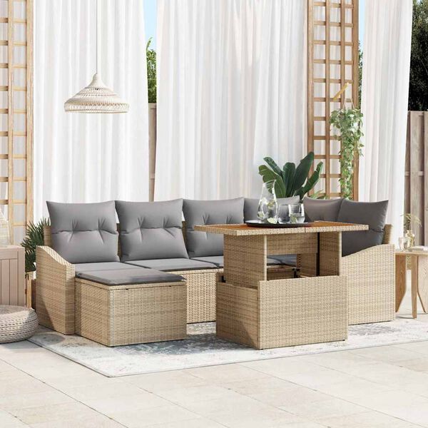vidaXL Set Divano da Giardino 7 pcs Beige Poly Rattan