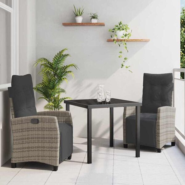 vidaXL Set da Pranzo per Giardino con cuscino 3 pcs Grigio polyrattan