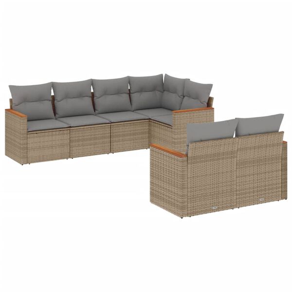 vidaXL Set Divani da Giardino 7 pz con Cuscini Beige in Polyrattan