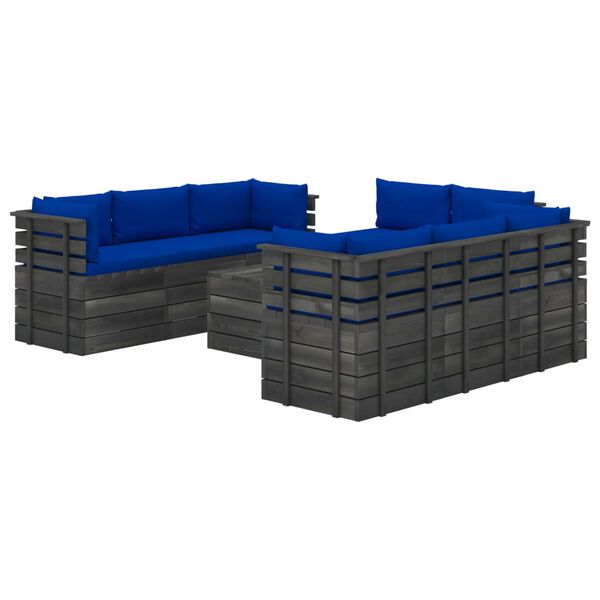 vidaXL Set Divani da Giardino su Pallet 9 pz con Cuscini Massello Pino