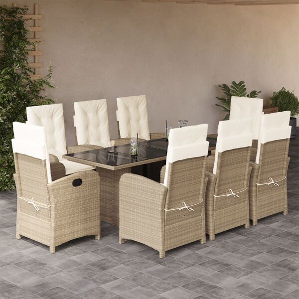 vidaXL Set da Pranzo da Giardino 9 pz con Cuscini Beige in Polyrattan