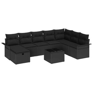 vidaXL Set Divano da Giardino con cuscino 9 pcs Nero Poly Rattan