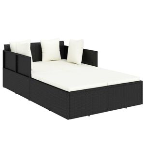 vidaXL Lettino con Cuscini Nero 182x118x63 cm in Polyrattan
