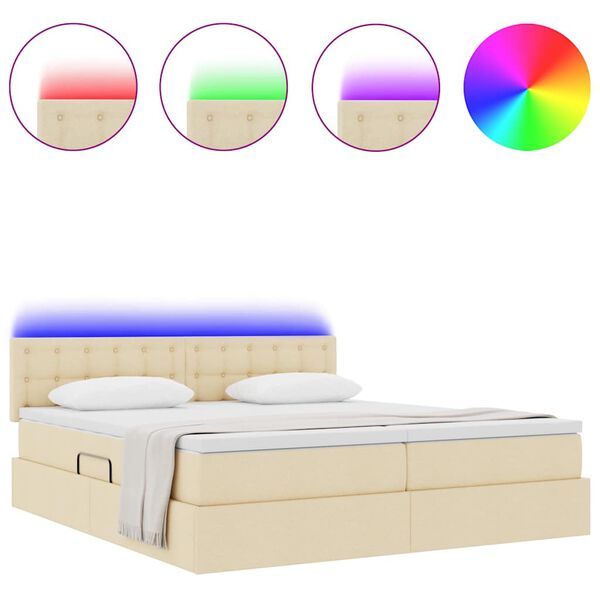 vidaXL Letto con luci a strisce a LED Crema 180 x 200 cm Tessuto