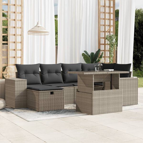 vidaXL Set Divani da Giardino 7pz con Cuscini Grigio Chiaro Polyrattan