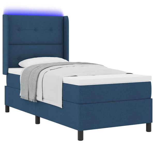 vidaXL Letto a Sorgente LED con materasso Blu 90 x 190 cm Tessuto