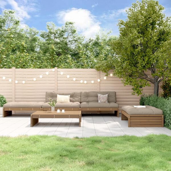 vidaXL Set Divani da Giardino 5 pz con Cuscini in Legno Massello ambra