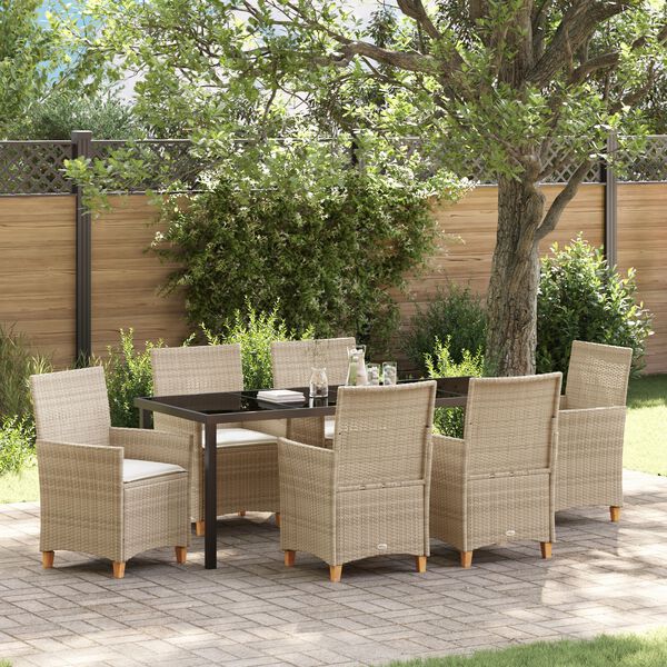 vidaXL Set da Pranzo per Giardino 7 pcs Beige polyrattan