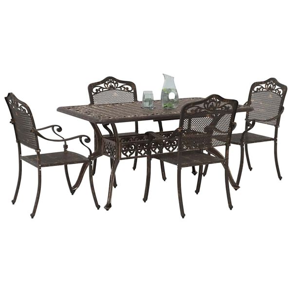 vidaXL Set da Pranzo per Giardino 5 pcs Bronzo Alluminio