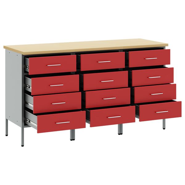 vidaXL Mobile da lavoro con ruota 3 pcs Rosso e Grigio 75 x 45 x 85 cm
