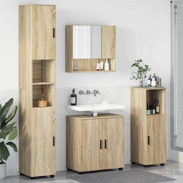 vidaXL Set di mobili per il bagno con porta 4 pcs Rovere Sonoma