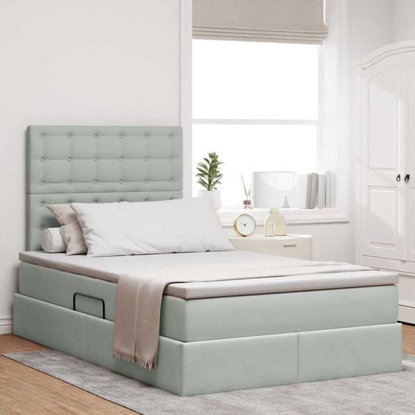 vidaXL Letto con contenitore e materasso Grigio chiaro 120 x 190 cm