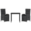 vidaXL Set da Pranzo per Giardino con cuscino 3 pcs Nero polyrattan