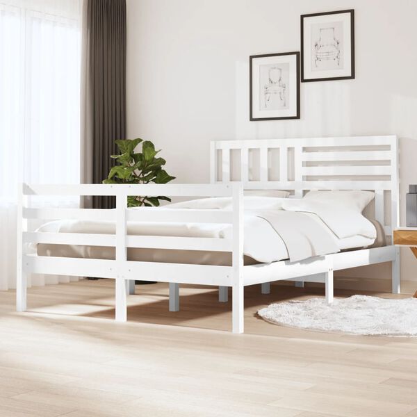 vidaXL Giroletto Bianco 120x190 cm Small Double in Legno Massello
