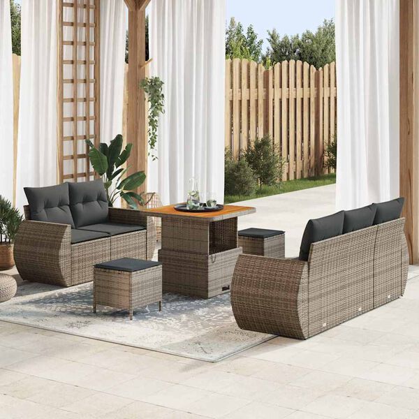 vidaXL Set Divano da Giardino 8 pcs Grigio polyrattan