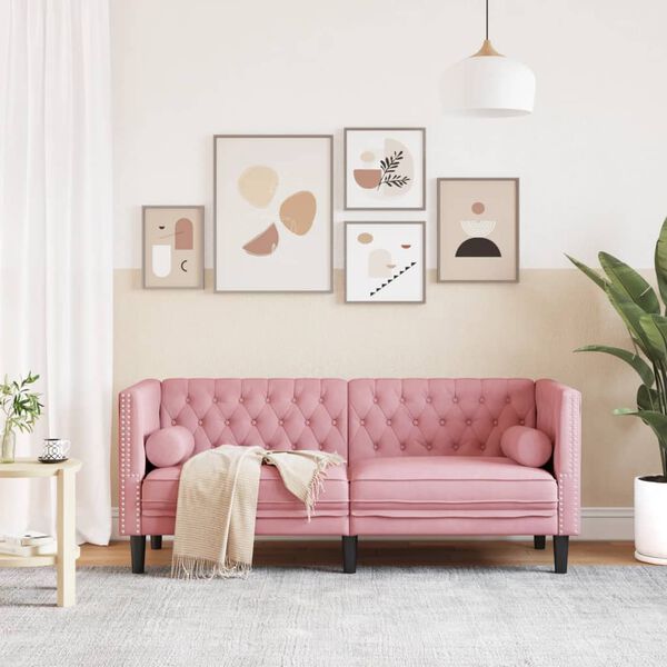 vidaXL Divano Chesterfield con Rinforzi 2 Posti Rosa in Velluto