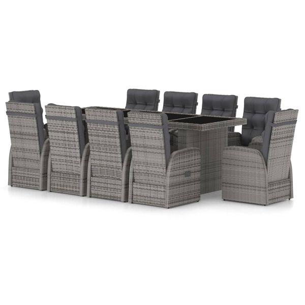 vidaXL Set da Pranzo da Giardino 11 pz con Cuscini Polyrattan Grigio