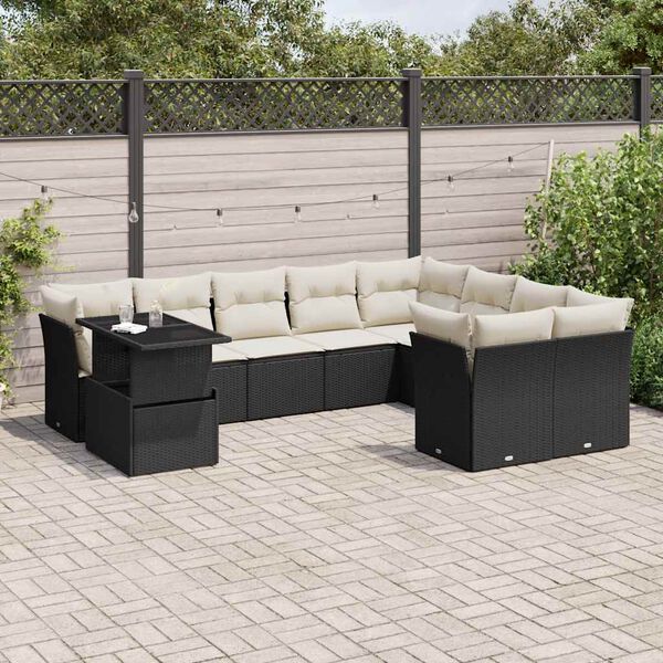 vidaXL Set Divani da Giardino 10pz con Cuscini in Polyrattan Nero