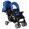 vidaXL Passeggino Gemellare a Tandem in Acciaio Blu e Nero