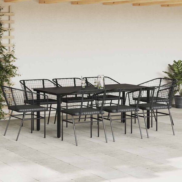 vidaXL Set da Pranzo da Giardino 9 pz con Cuscini Polyrattan Vetro