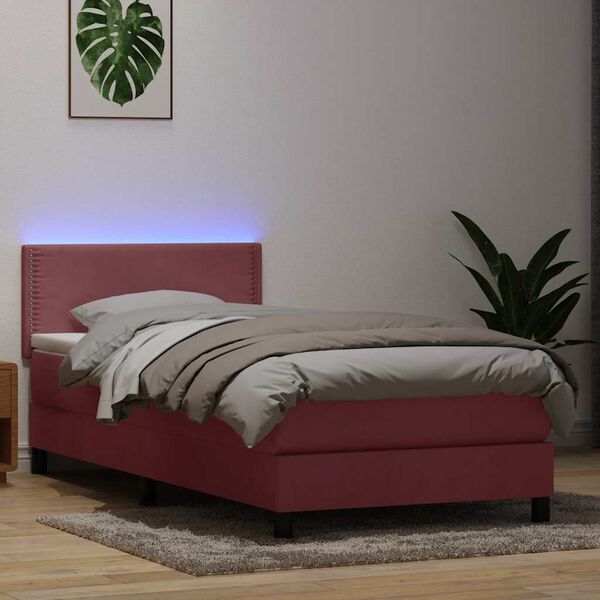 vidaXL Letto a Molle con Materasso e LED Rosa 80x220 cm Velluto