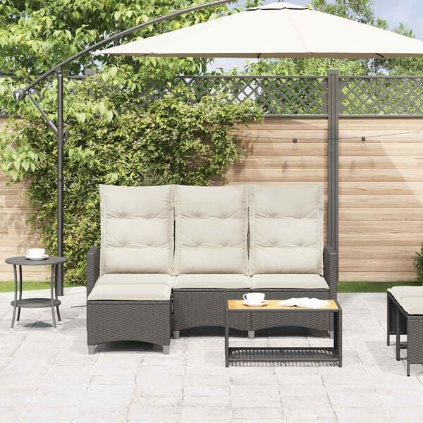 vidaXL Divano da Giardino Reclinabile a L con Cuscini Nero Polyrattan