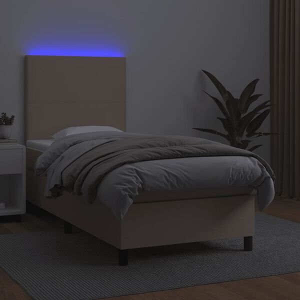 vidaXL Giroletto Molle Materasso e LED Cappuccino 90x190 cm Similpelle