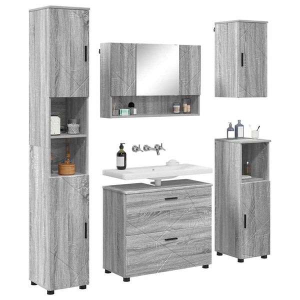 vidaXL Set di mobili per il bagno con cassetto 5 pcs Grigio sonoma