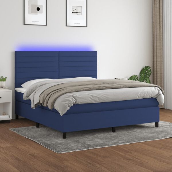 vidaXL Letto a Molle con Materasso e LED Blu 160x200 cm in Tessuto