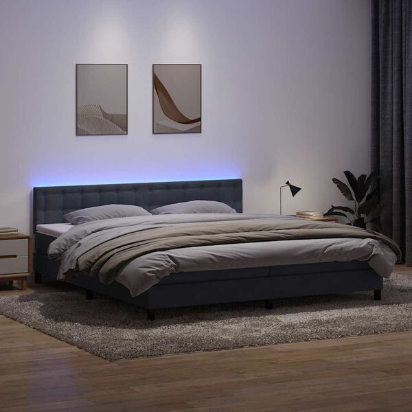 vidaXL Letto a Molle con Materasso e LED Grigio Scuro 200x210 cm Velluto