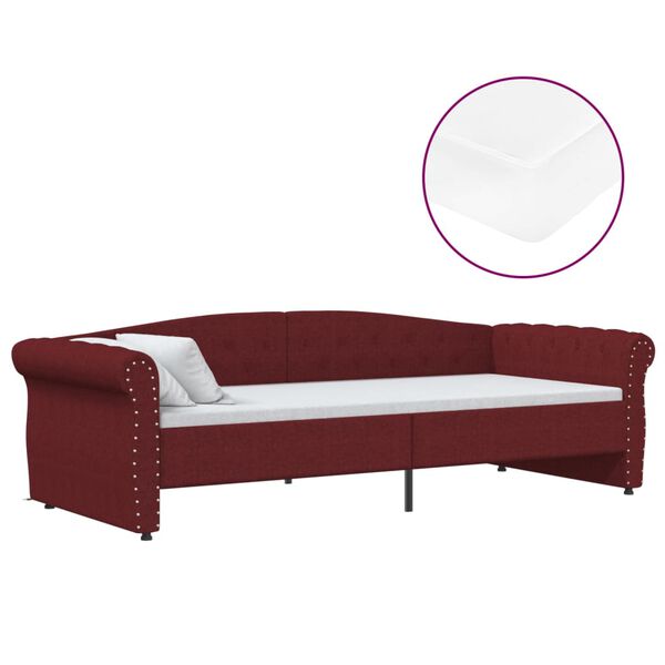 vidaXL Dormeuse con Materasso USB Rosso Vino in Tessuto 90x200 cm