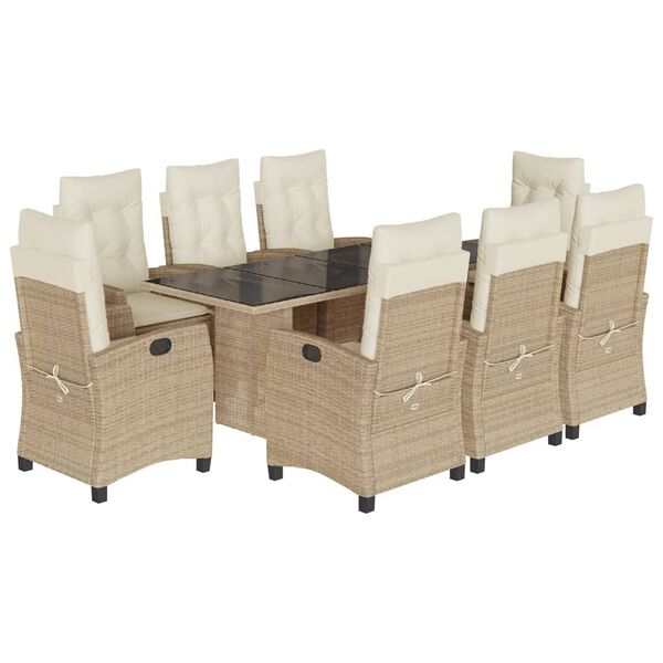 vidaXL Set da Pranzo da Giardino 9 pz con Cuscini Beige in Polyrattan