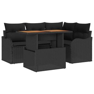 vidaXL Set Divano da Giardino 5 pz 4-Numero di posti Nero polyrattan