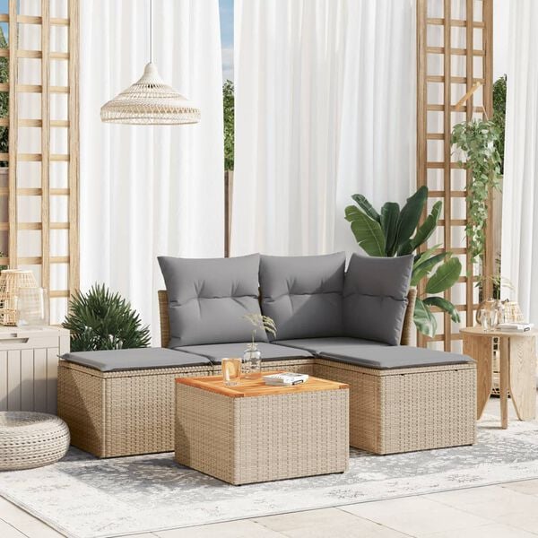 vidaXL Set Divano da Giardino 5 pz con Cuscini Beige in Polyrattan