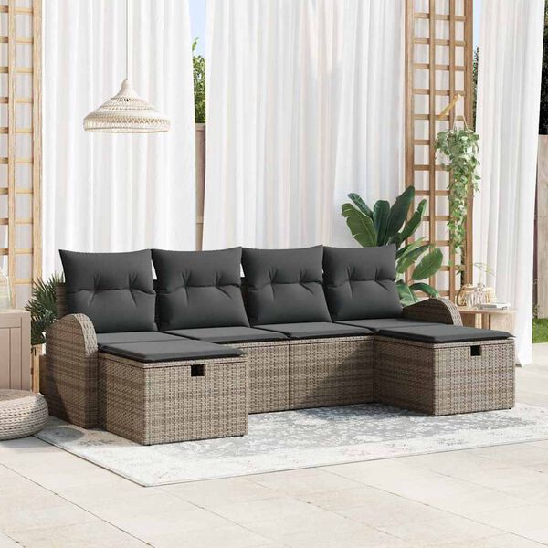 vidaXL Set Divano da Giardino con cuscino 6 pcs Grigio polyrattan