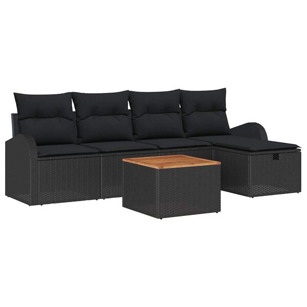 vidaXL Set Divano da Giardino con cuscino 6 pcs Nero Poly Rattan