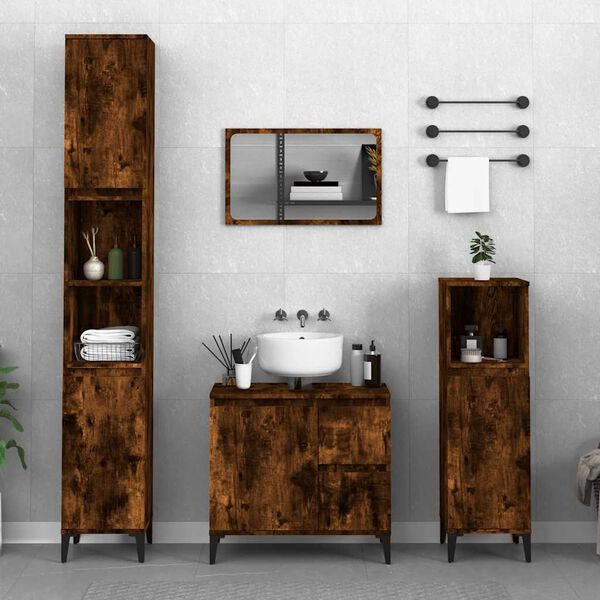 vidaXL Armadietto Bagno Rovere Fumo 65x33x60 cm in Legno Multistrato